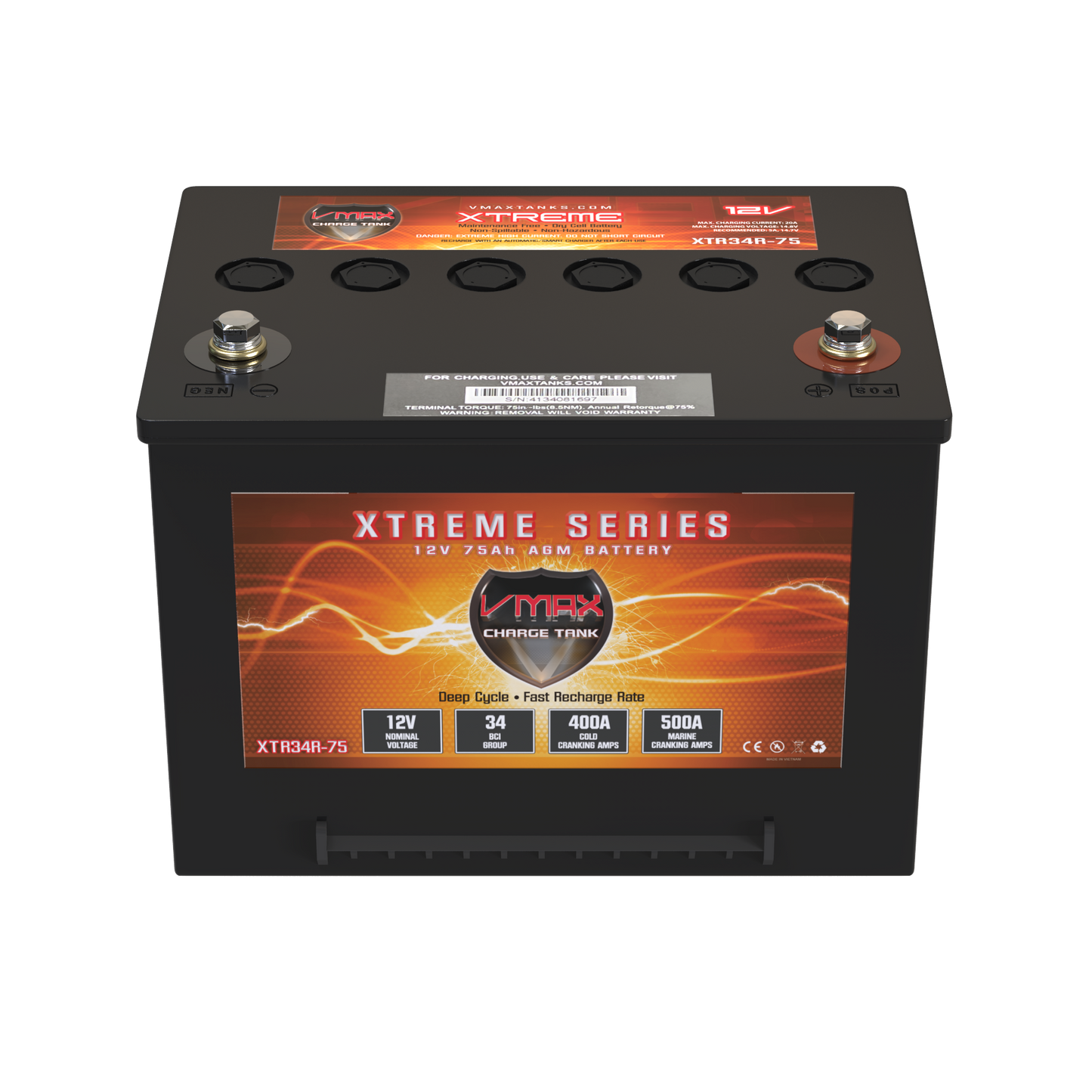 VMAXTANKS XTR34R-75 12V 75Ah AGM Deep Cycle Battery