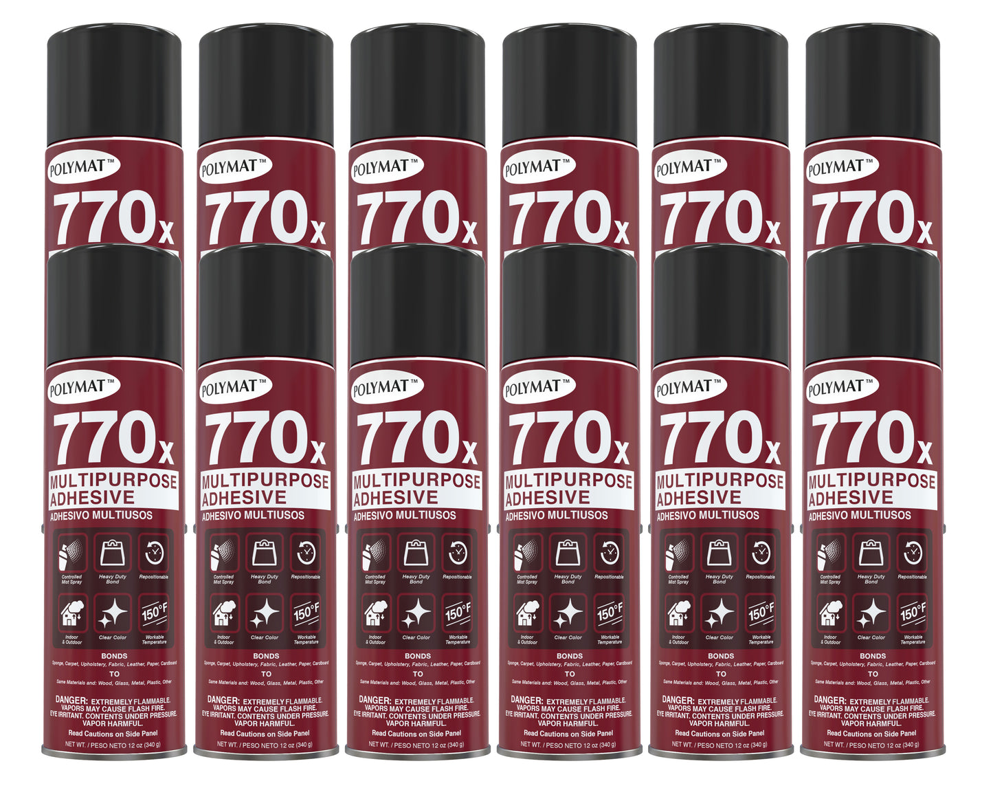 QTY 12: Polymat 770x Multipurpose Spray Glue Adhesive