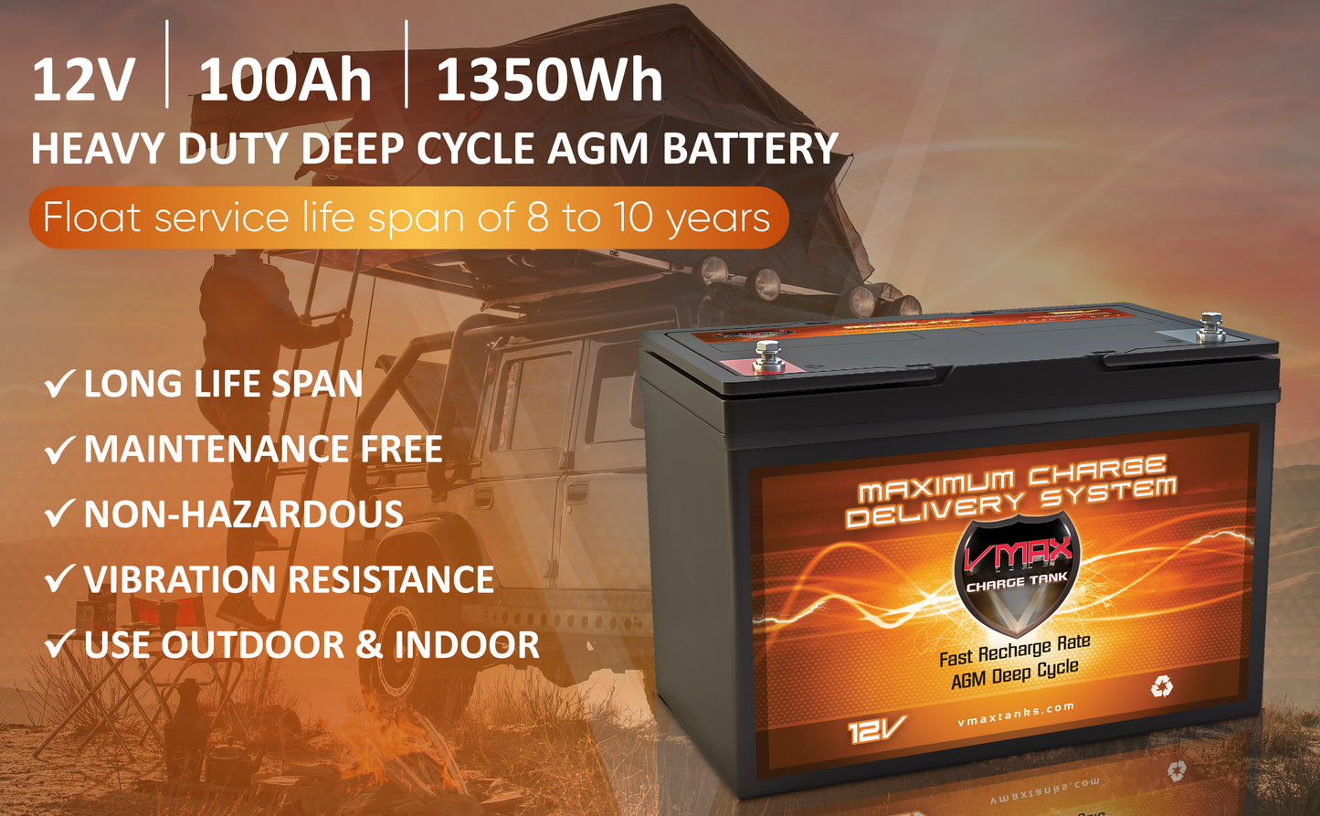 VMAXTANKS MB127 12V 100Ah AGM Deep Cycle Mobility Battery