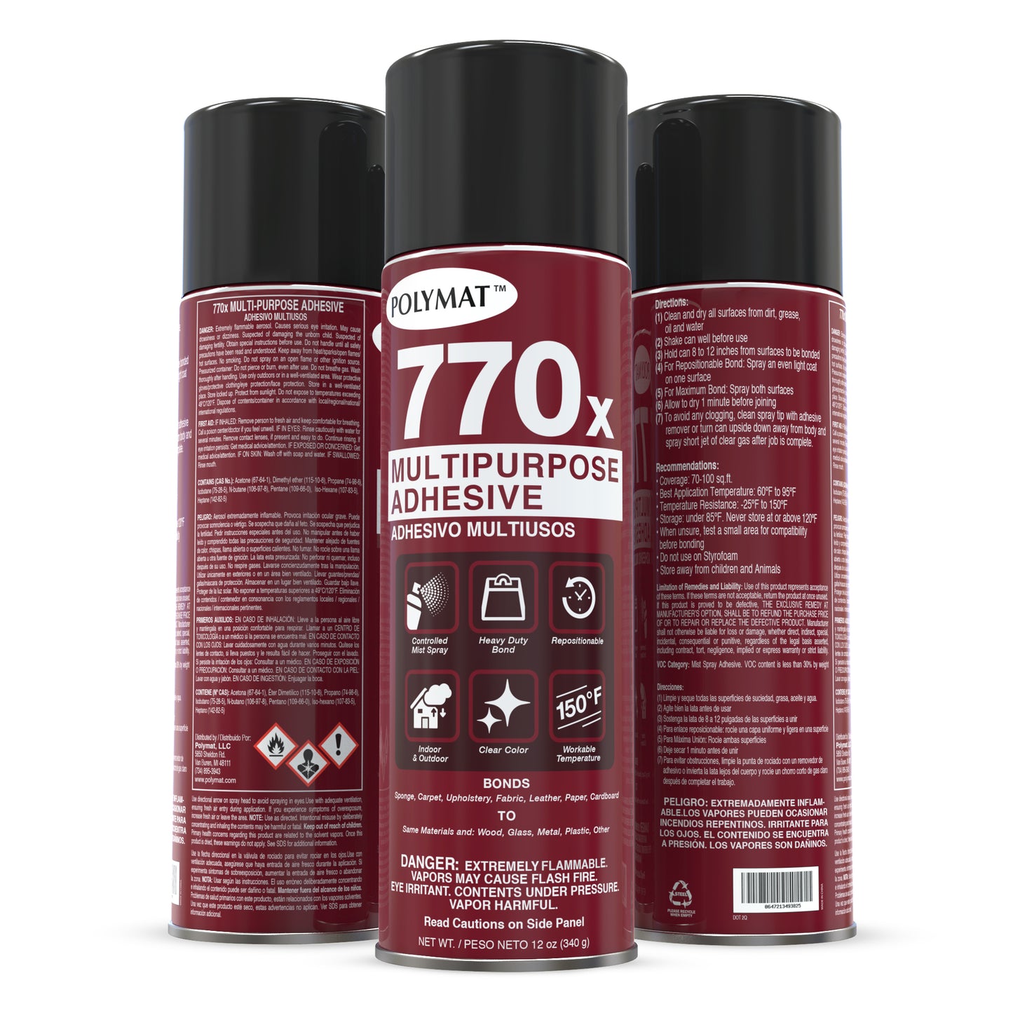 QTY 12: Polymat 770x Spray Glue Adhesive