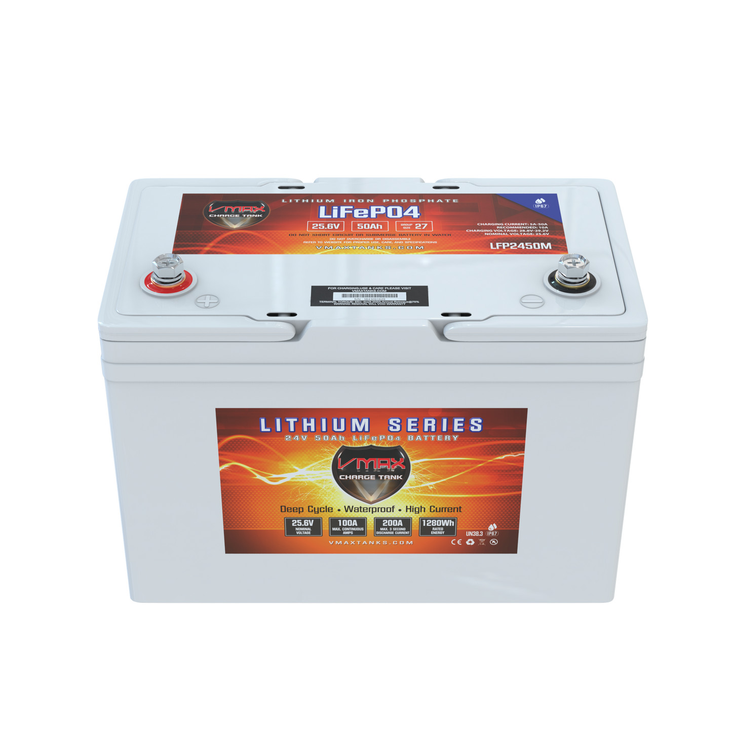 Vmaxtanks 24V 50AH Li-Iron Marine Waterproof Lithium Battery LFP2450M