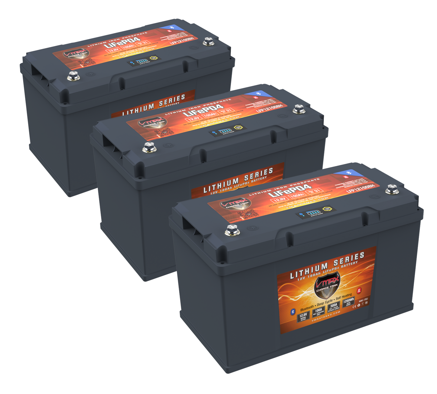 36V 100AH (3xLFP12100BH) LiFePO4 12V 100AH High Performance Battery Pack W/ Bluetooth