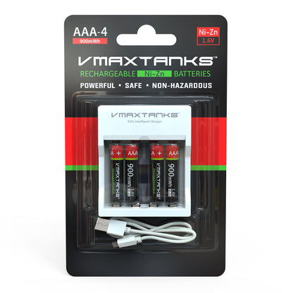 VAAA-4 Hi Drain Rechargeable 4 AAA Ni Zn Batteries with Charger