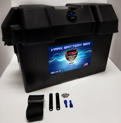 Group 27-31 Adjustable Smart Battery Box w/Dual USB Voltmeter