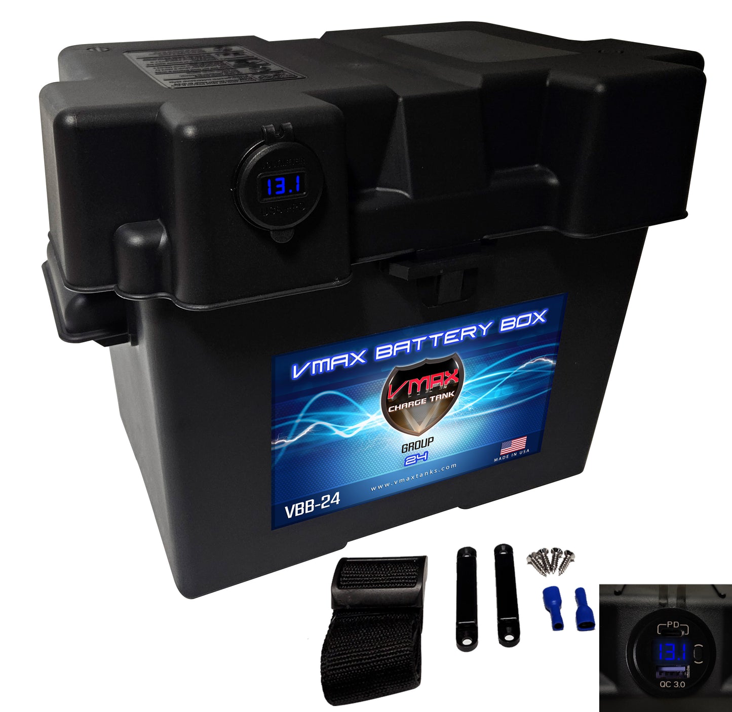 Group 24 Smart Battery Box with Voltmeter & USB