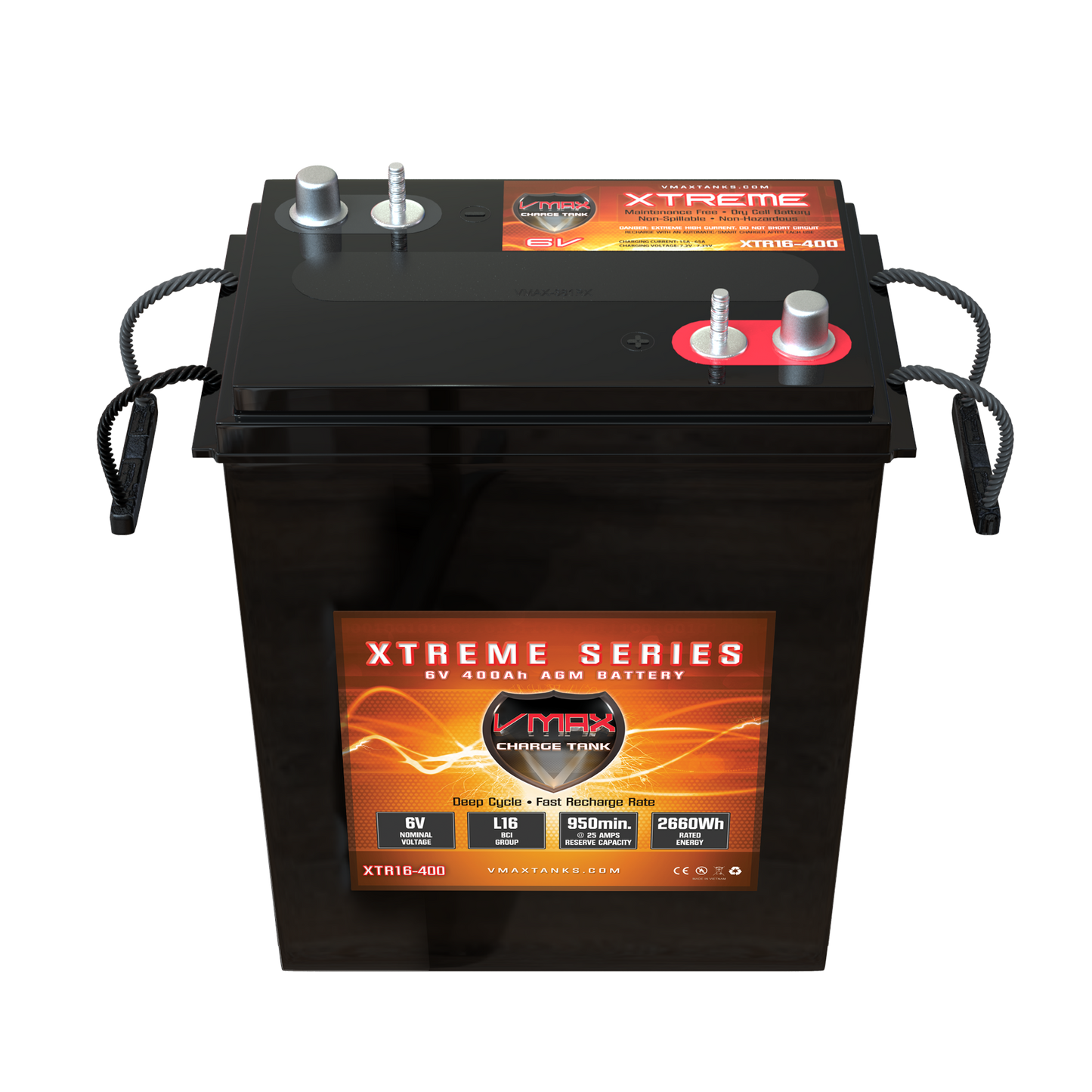 XTR16-400 Group L16 6 Volt 400AH Deep Cycle, XTREME AGM Sealed Lead Acid SLA 6V Battery