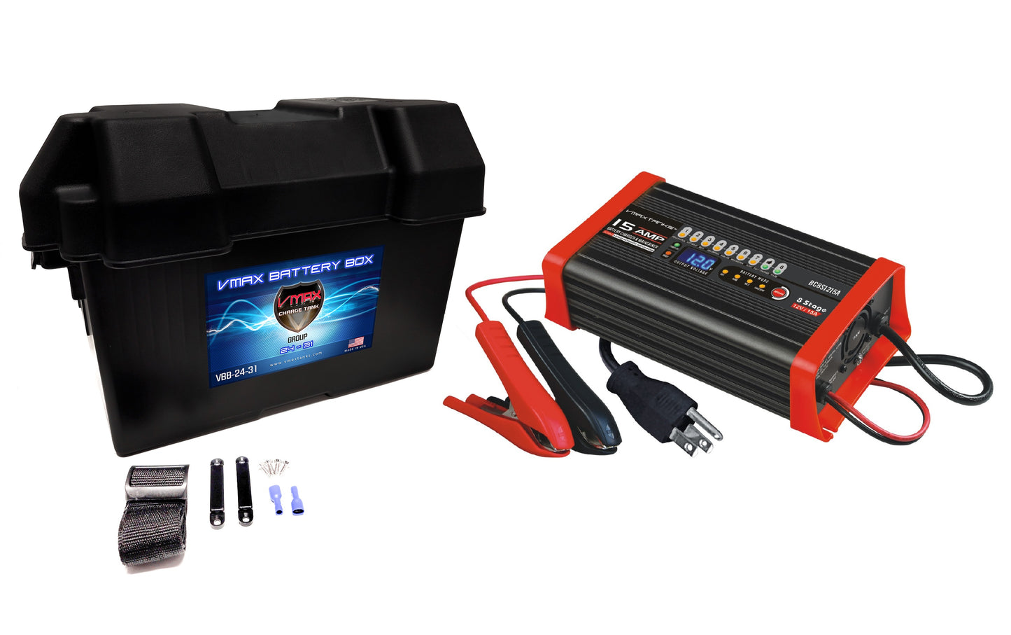 12 VOLT 15 AMP 8-Stage Smart Charger/Maintainer With Adjustable Battery Box