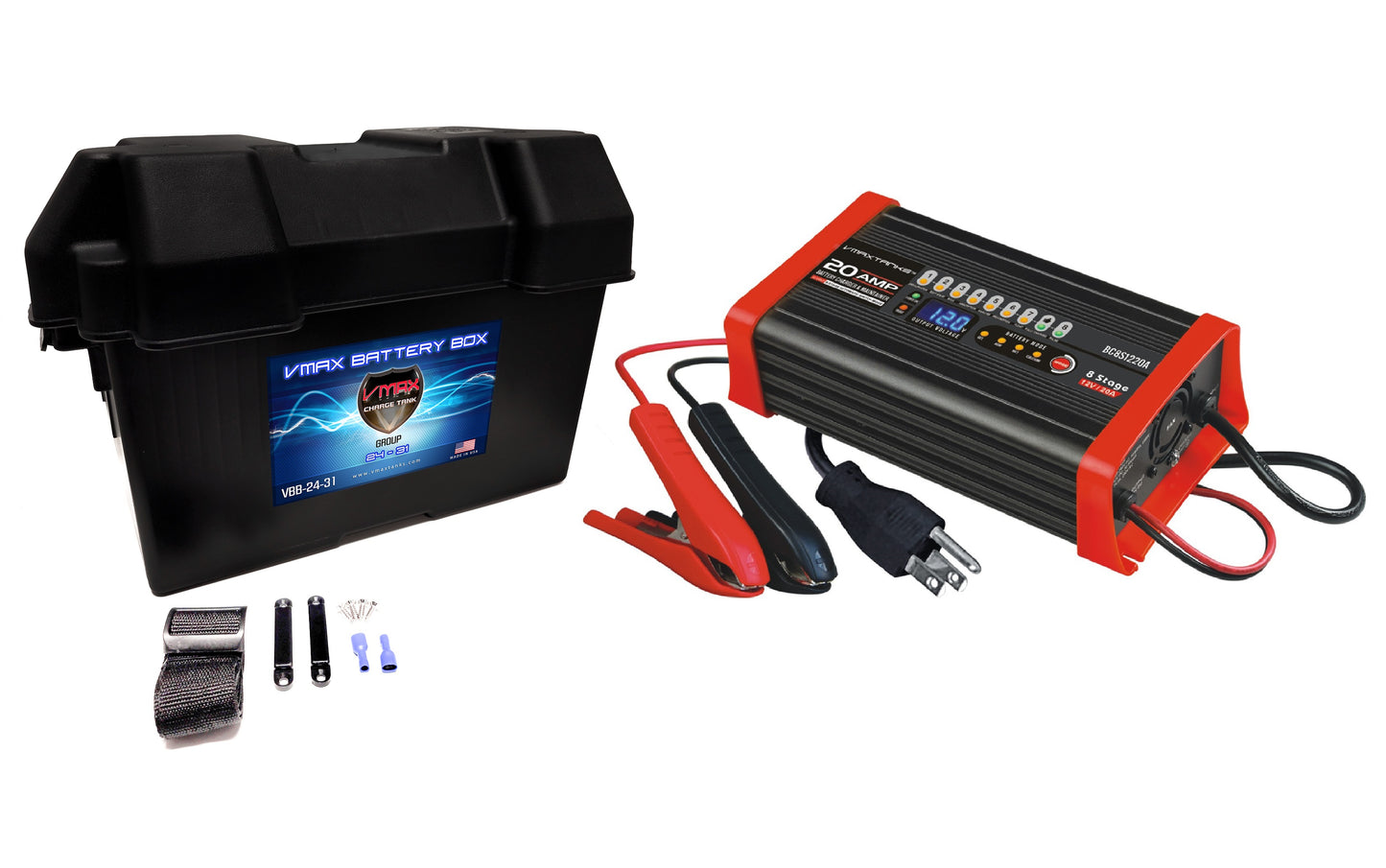 12 VOLT 20 AMP 8-Stage Smart Charger/Maintainer With Adjustable Battery Box