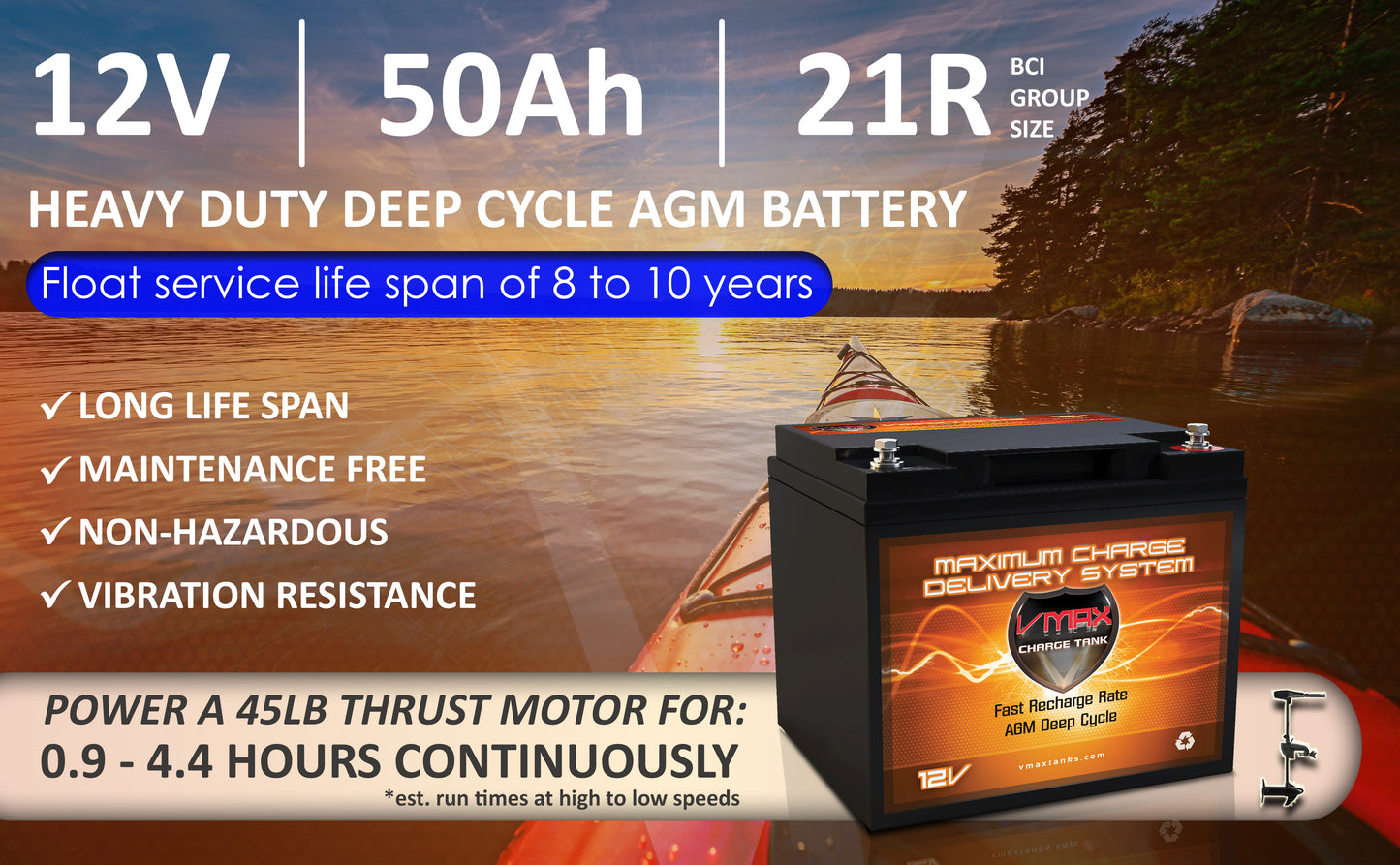 VMAX MR86-50 12V 50Ah AGM Deep Cycle Hi Performance Battery