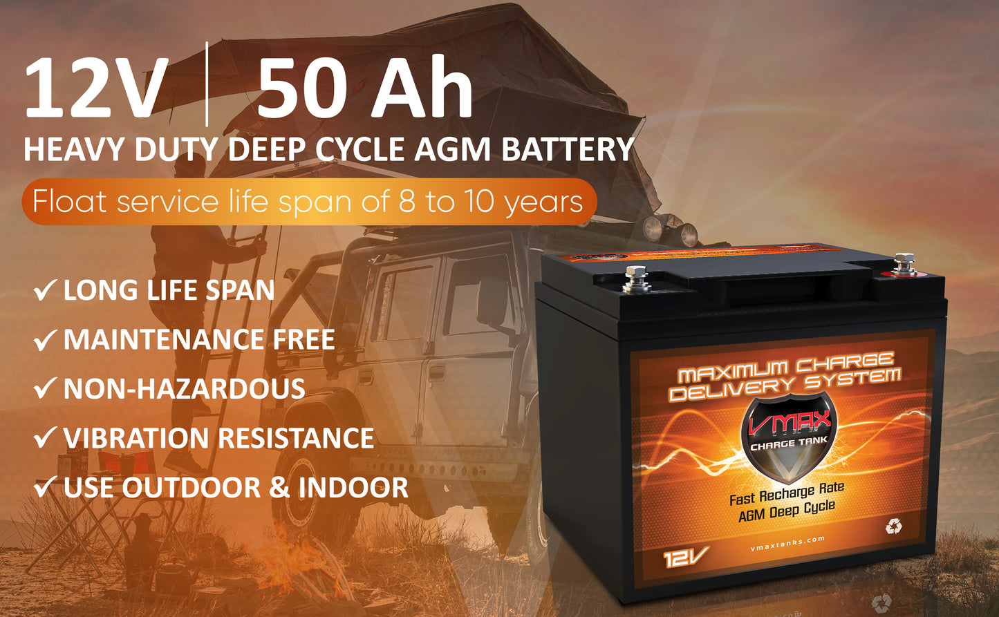 VMAX SLR50 12 Volt 50Ah AGM Deep Cycle Sealed Lead Acid Battery