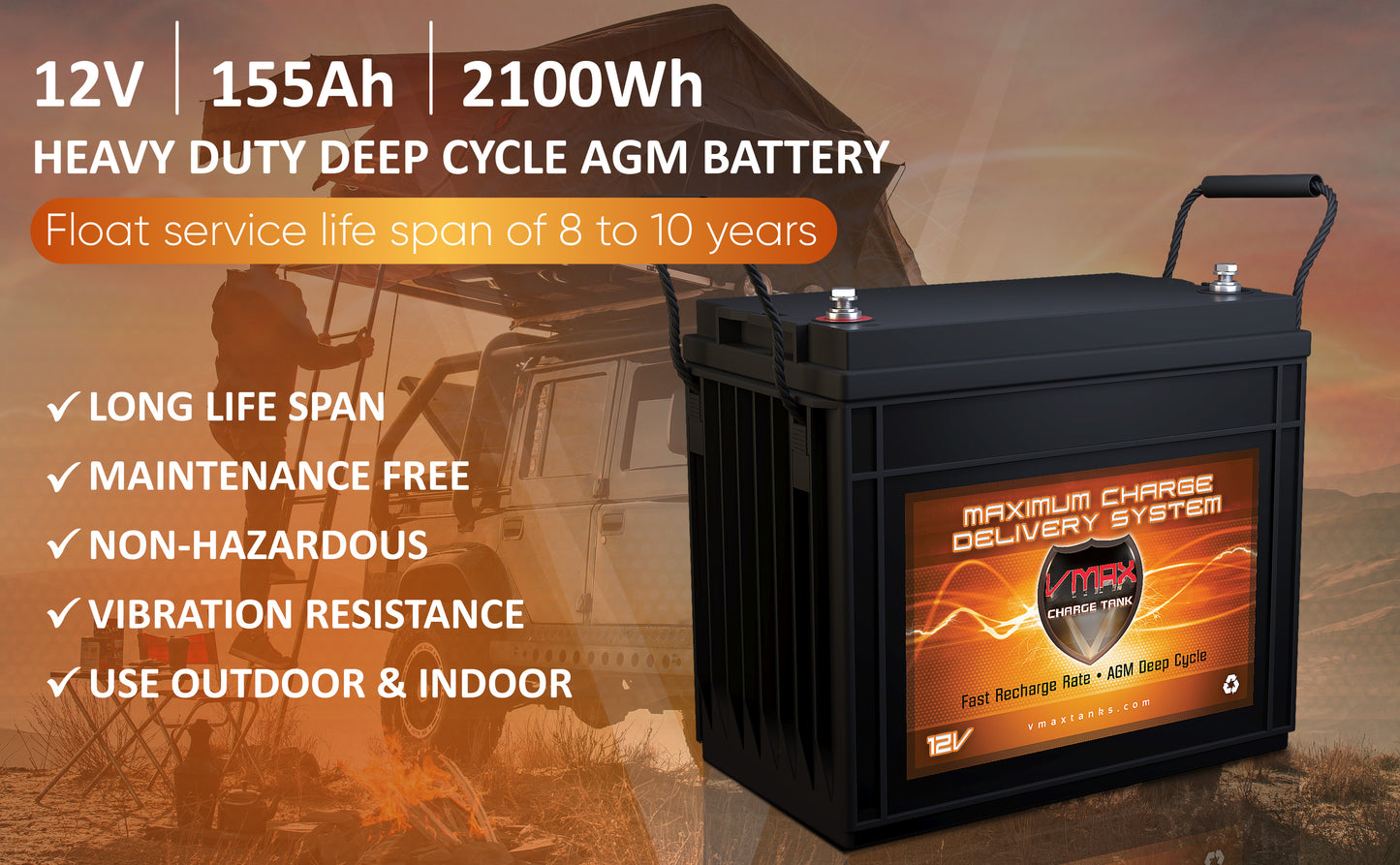 VMAX SLR155 12 Volt 155Ah AGM Deep Cycle Hi Performance Battery