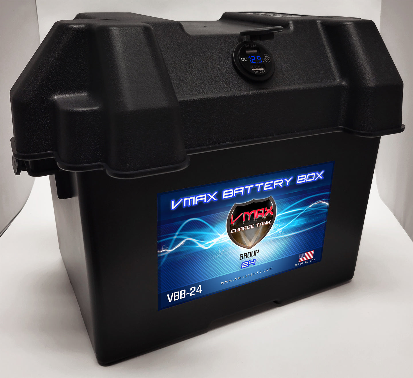 Group 24 Smart Battery Box w/Dual USB Voltmeter