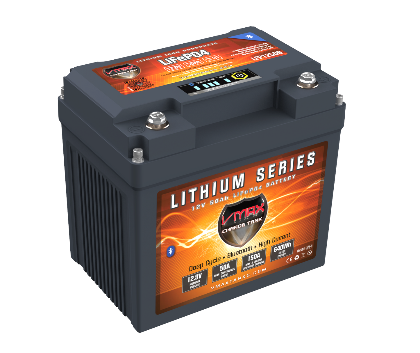 LFP1250B LiFePO4 Li-Iron 12V 50AH Battery W/50A BMS/LED/BT