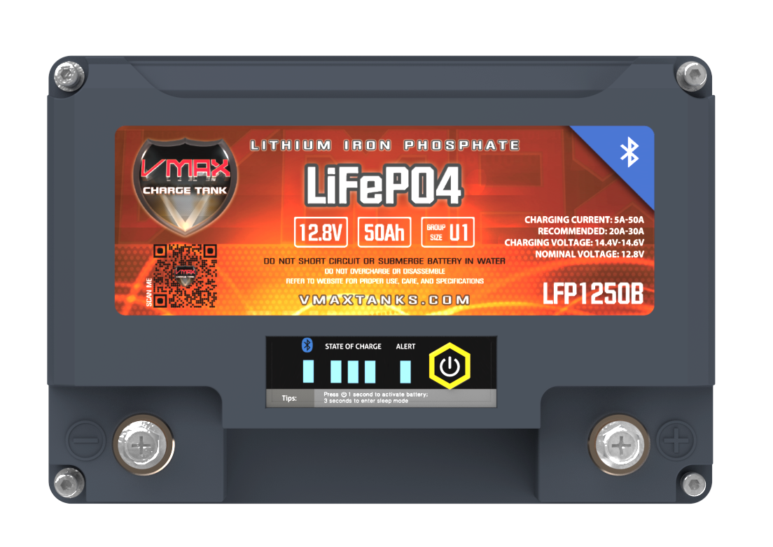 LFP1250B LiFePO4 Li-Iron 12V 50AH Battery W/50A BMS/LED/BT