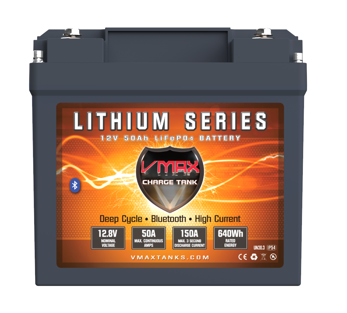 LFP1250B LiFePO4 Li-Iron 12V 50AH Battery W/50A BMS/LED/BT