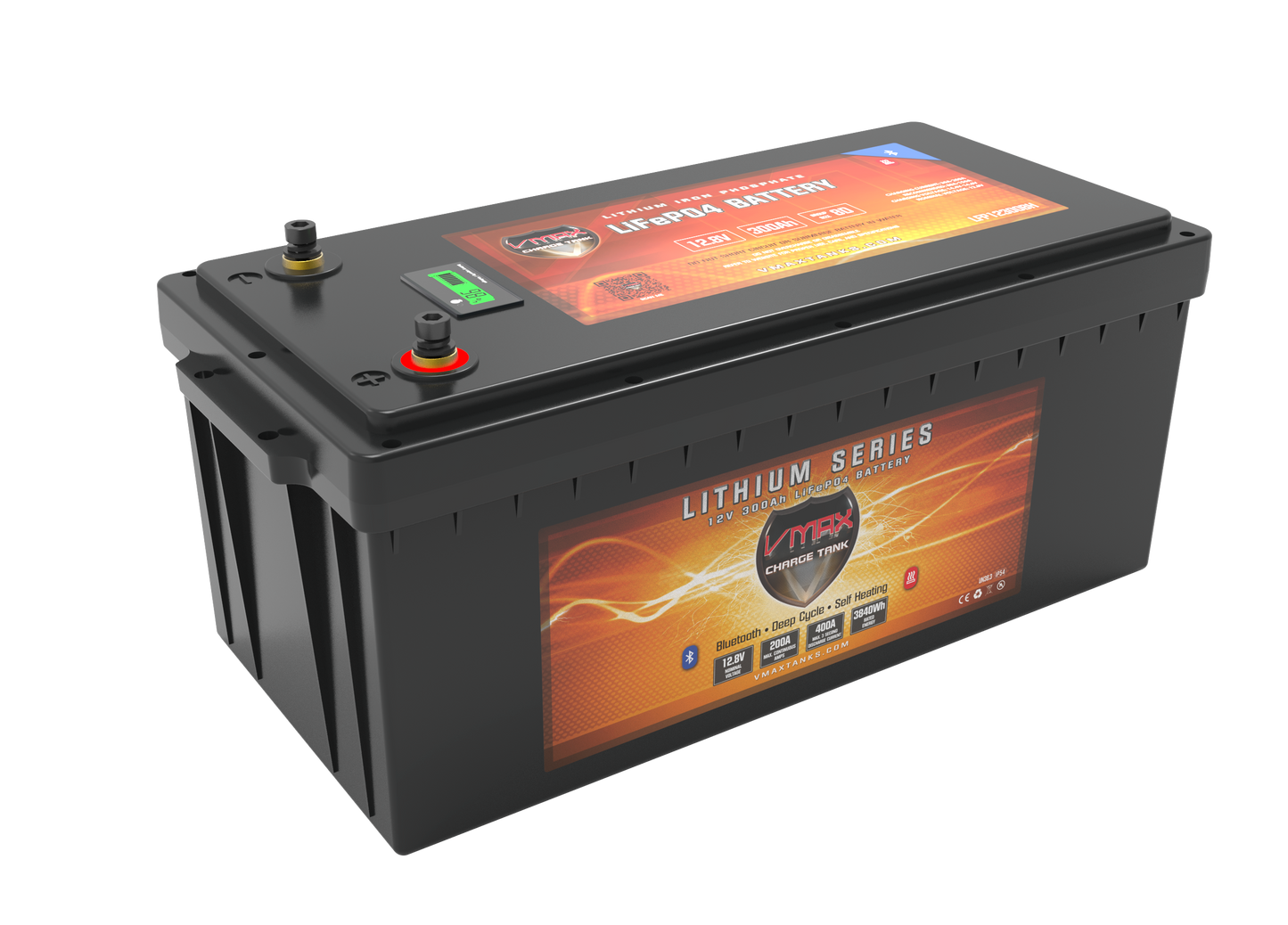 LFP12300BH LiFePO4 Li-Iron 12V 300AH Battery W/200A BMS/LED Display/BT/Heater